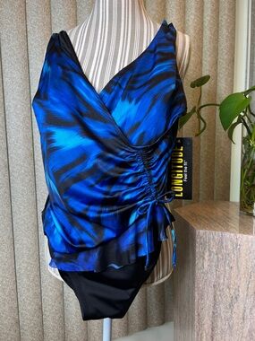 Longitude Blue Wrap-Style Women’s swimsuit Ruched side Size 12